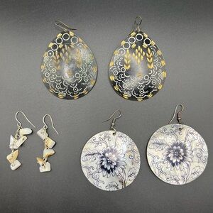 Bulk Set Lot of Black and Mother of Pearl Statement Earrings